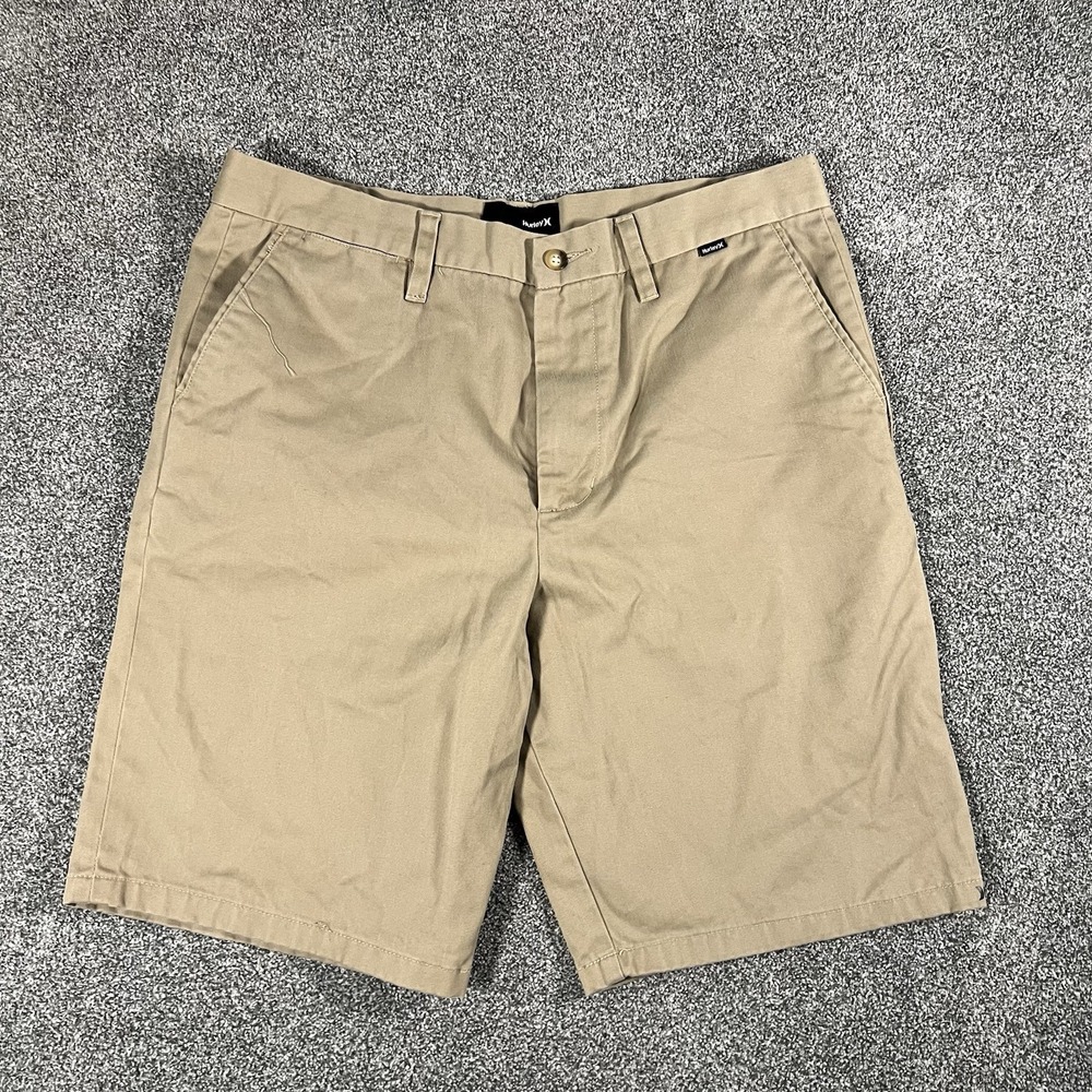 Hurley Men's Khaki Chino Shorts Flat Front Casual Skate Size 34 Beige